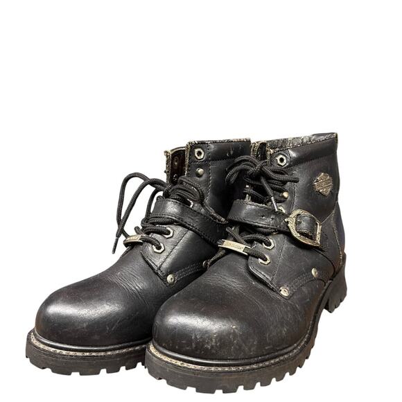 Harley Davidson Black Men's Biker Motorcycle Boots 10 Wide Leather